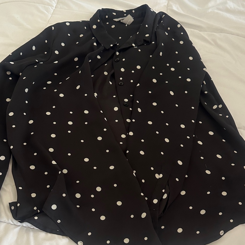H&M Black Blouse with White Polka Dots